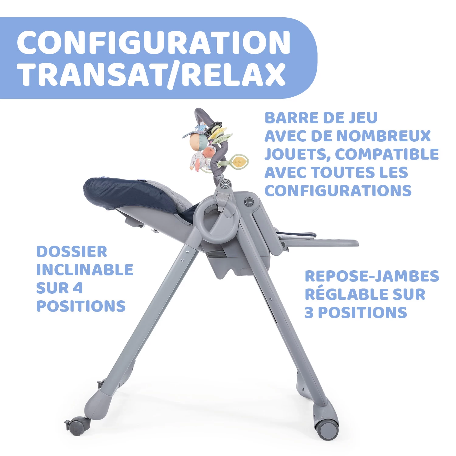 Chaise Haute Polly Magic Relax 4 Roues India Ink De Chicco – Image 2
