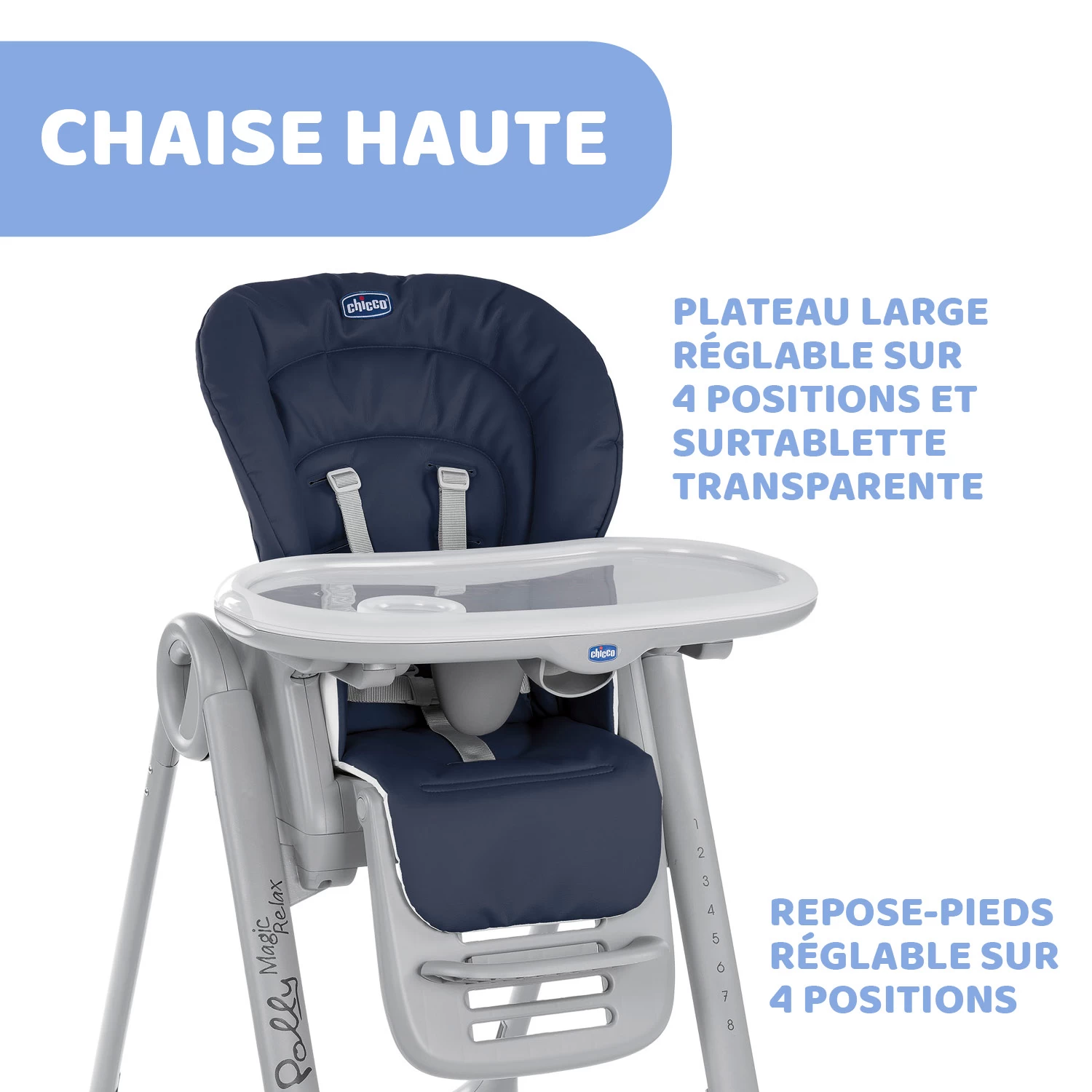 Chaise Haute Polly Magic Relax 4 Roues India Ink De Chicco – Image 3